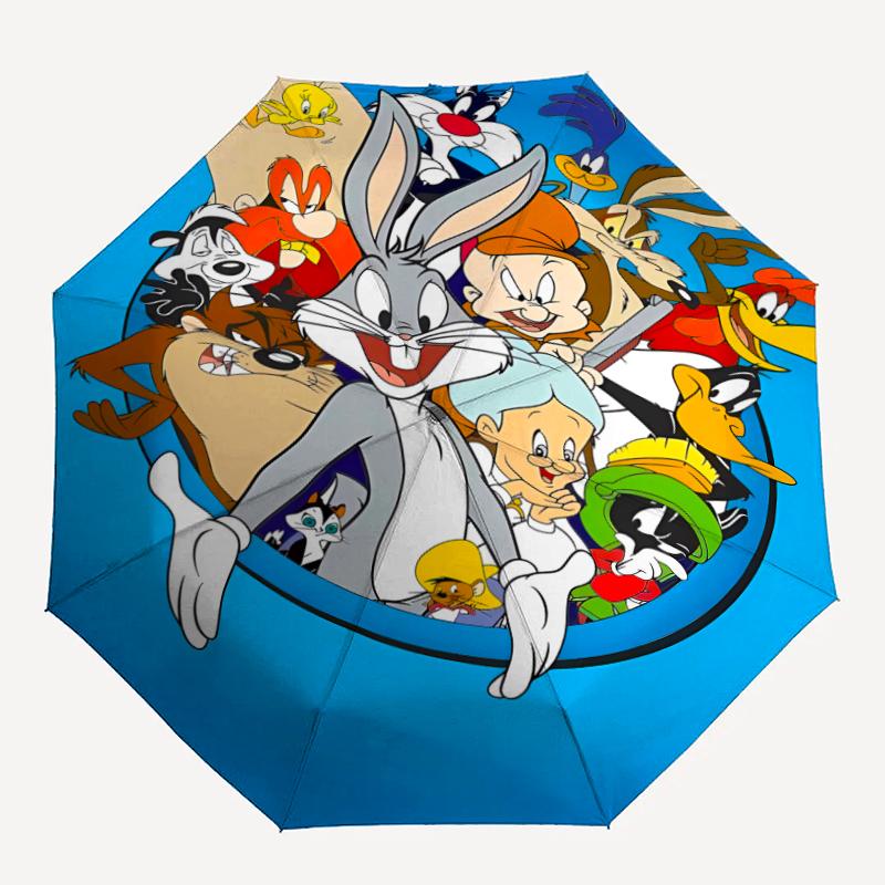 Автоматический зонт с тематикой Looney Tunes, легкий и портативный, 8 спиц, идеально подходит для путешествий на свежем воздухе, на дни рождения, Рождество, в качестве подарков.