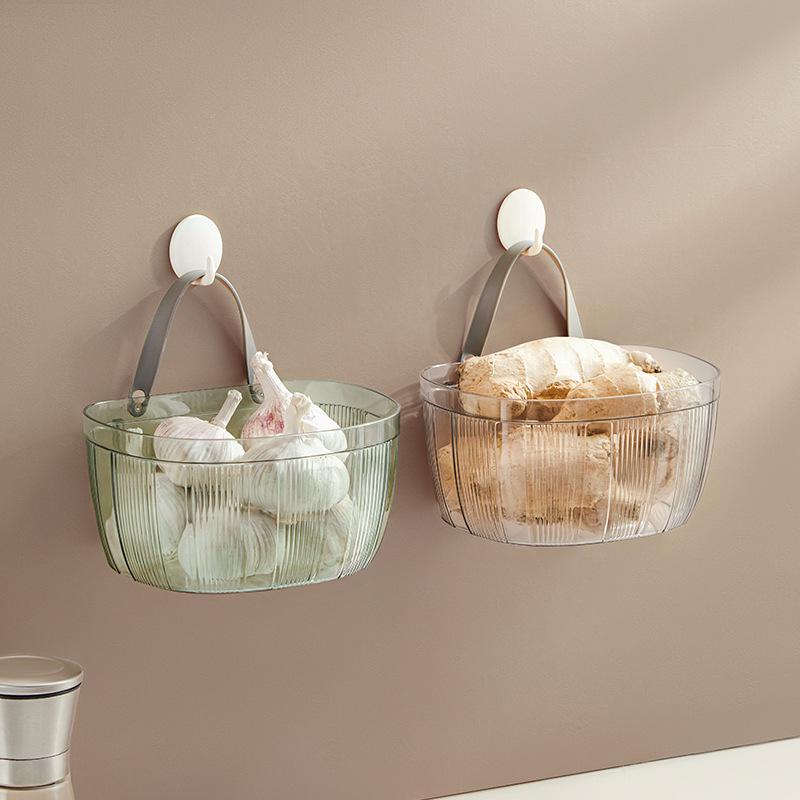 Onion, Ginger and Garlic Storage Basket, Kitchen Garlic Storage Basket, No Need for Drilling, Wall-mounted Seasoning Box, Wall Hanging Rack