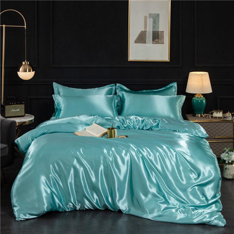 Luxury Blending Natural Mulberry Silk Duvet Cover Set with Fitted Sheet High-end Satin Silky King Size Bedding Set Queen Bed Set