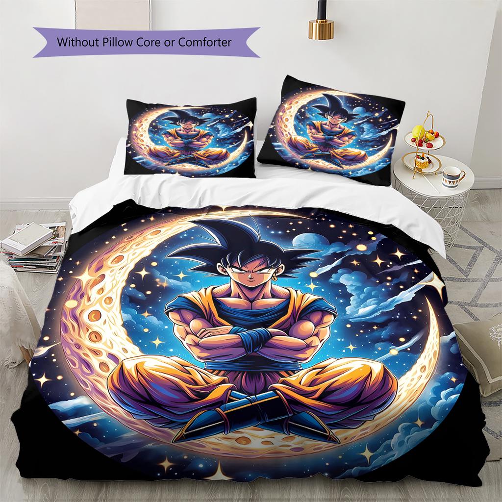 Son Goku Pattern Bedding,Quilt Set Quilt Cover Pillowcase Home Birthday Gift (1 * duvet cover + 2 * pillowcase, without core)