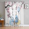 Easter Peach Tree Bunny Eggs Tulle Curtains For Living Room Sheer Curtain For Bedroom Kitchen Blinds Voile Curtains