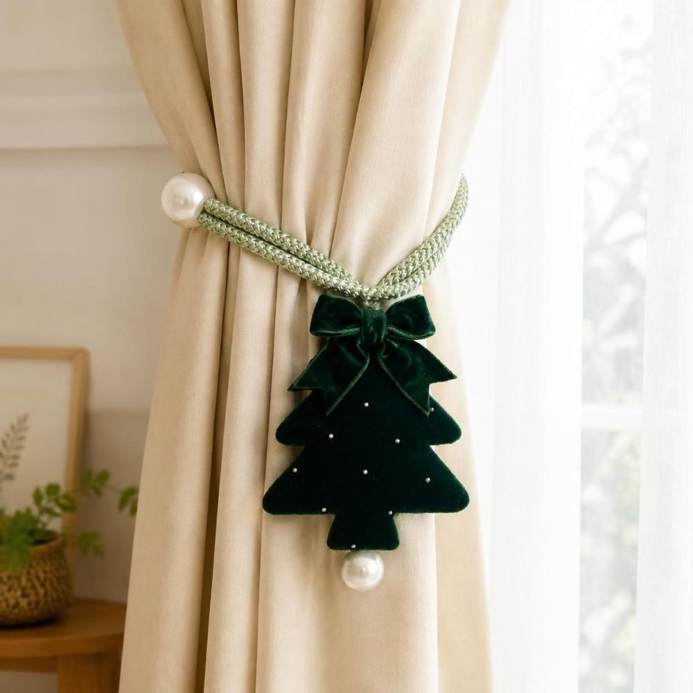 Green Christmas Curtain Tieback Christmas Tree Design Velvet Tieback  Christmas Decorating