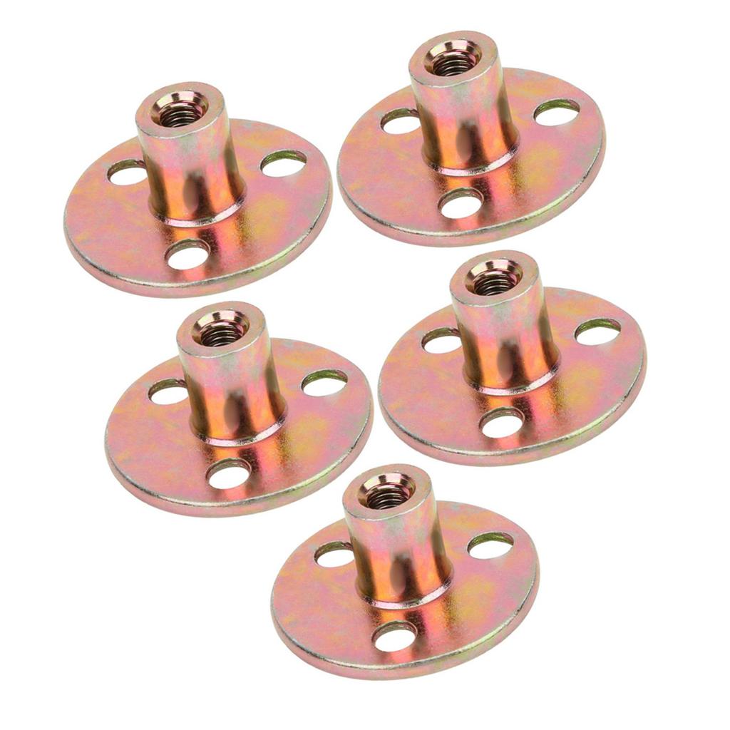 5 Pcs T Nut Flange 3 Hole Galvanized Iron Furniture Fixing Tee Round Base NutM8