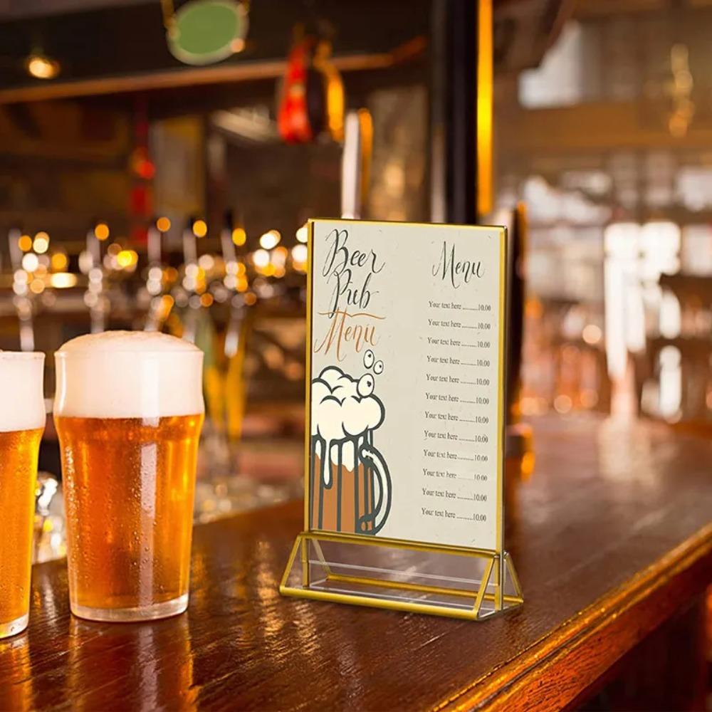 with Base Label Holder DIY Menu Card Rack Acrylic Golden Sign Holder  Anniversary Celebration