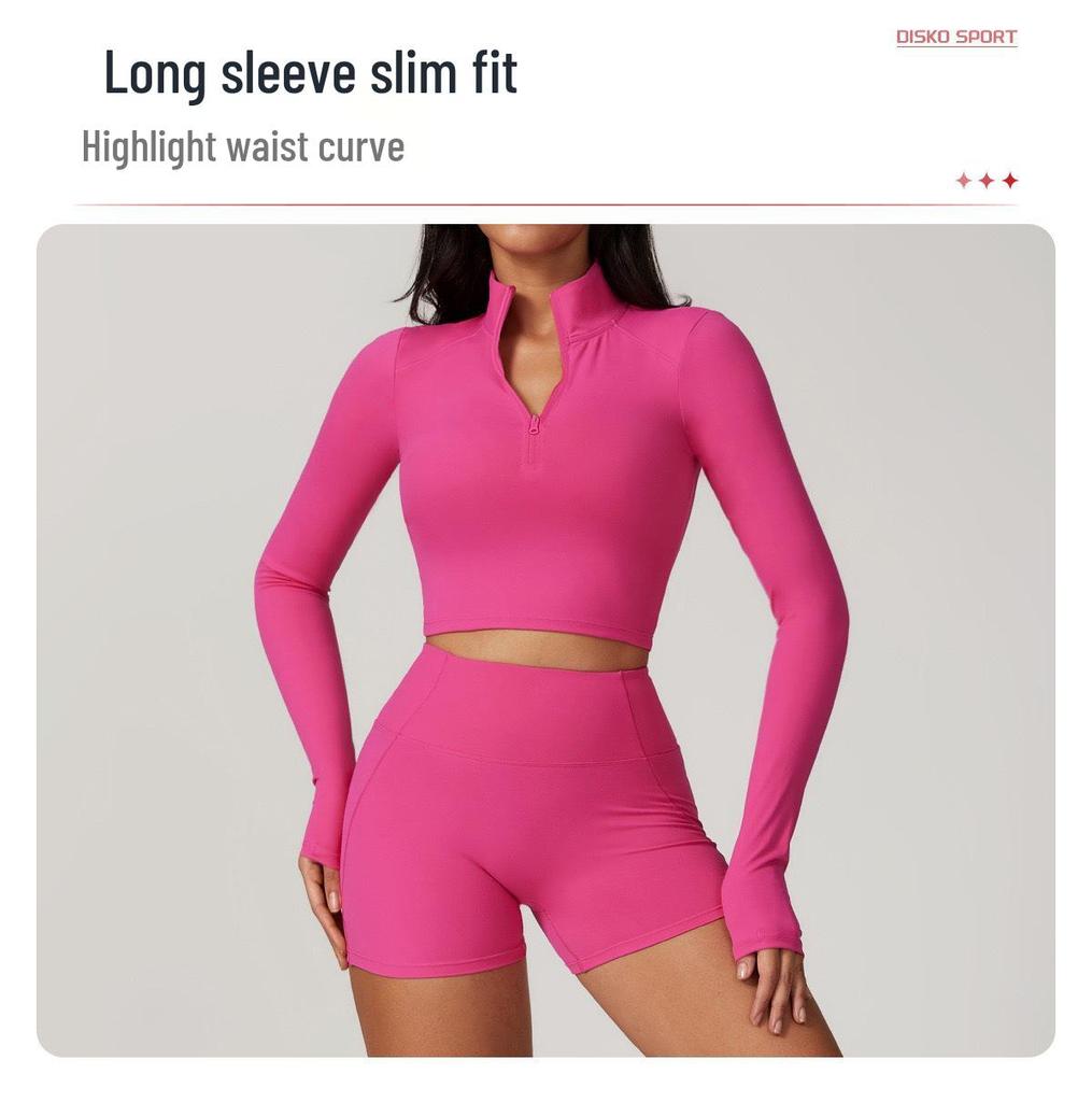 Женский костюм для йоги высокой интенсивности, быстросохнущий: Топ с длинным рукавом на молнии и юбка для бега