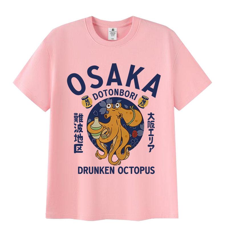 Японская Осака Дотонбори Пьяный Осьминог Любитель Еды Забавная Футболка Мужская Женская Винтажная Харадзюку Оверсайз Хлопковая Футболка Уличная Одежда
