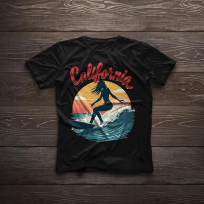 California Surfing Girl Retro Sunset Surfer Waves Tee Vintage Premium Tshirt