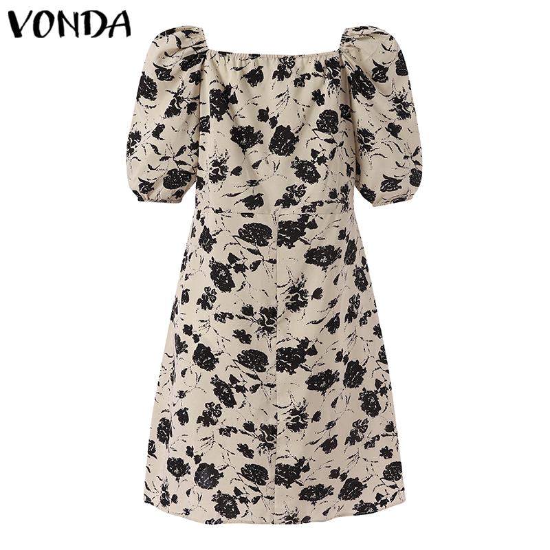 VONDA Мини-платье с цветочным принтом, короткими рукавами-буфами и квадратным вырезом