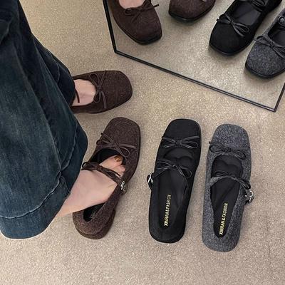 Черные туфли на толстом каблуке, одинарные туфли женские 2025, новый темперамент, стиль маленького аромата, вечерние балетки, французские Мэри Джейн, женская обувь