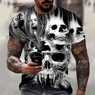 Винтажная мужская футболка Череп Маг 3D-принт Графическая футболка Летняя мода Футболка с коротким рукавом Топы Черная Свободная Уличная одежда