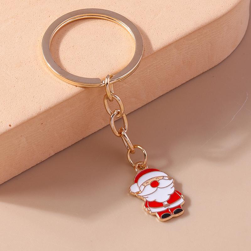 Cute Enamel Christmas Santa Claus Keychain Snowman Key Ring Pendants for Key Holder Handbag Accessories DIY X'mas Jewelry Gift
