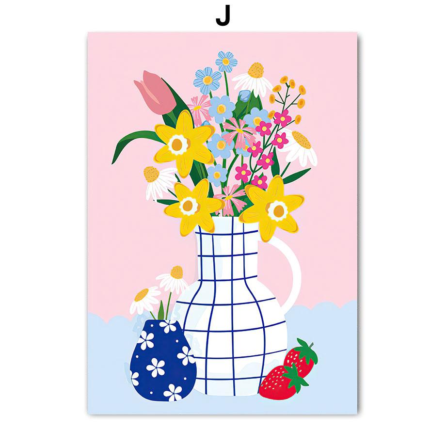 Ретро Цветы Ваза Галерея Красочный Фанки Постер И Принты Простой Настенный Арт Холст Живопись Настенные Картины Для Декора Гостиной