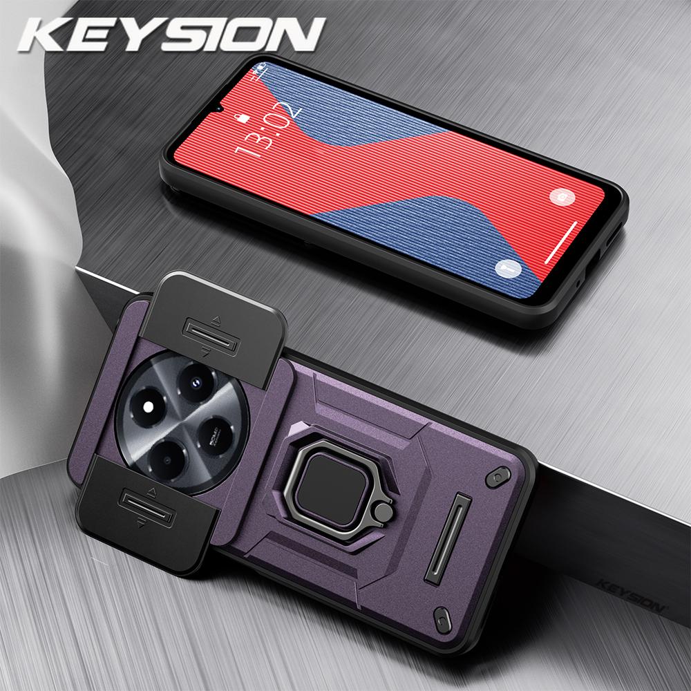 Case For Shockproof Armor Keysion Xiaomi Redmi 14c Siliconepc Slide Camera Lens Protection Ring Stand Phone Cover For Redmi 14c