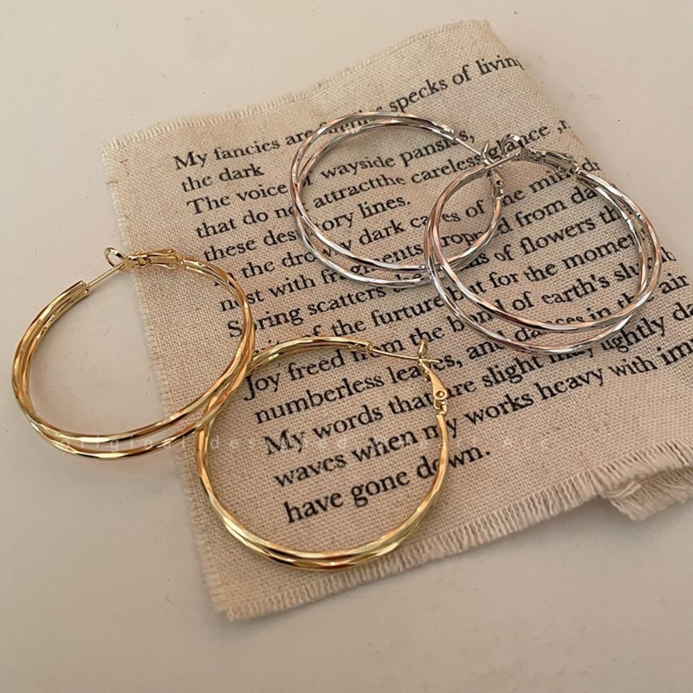 Double Layer Round Ring Earrings Hook Piercing Ear Jewelry Accessories  Gifts