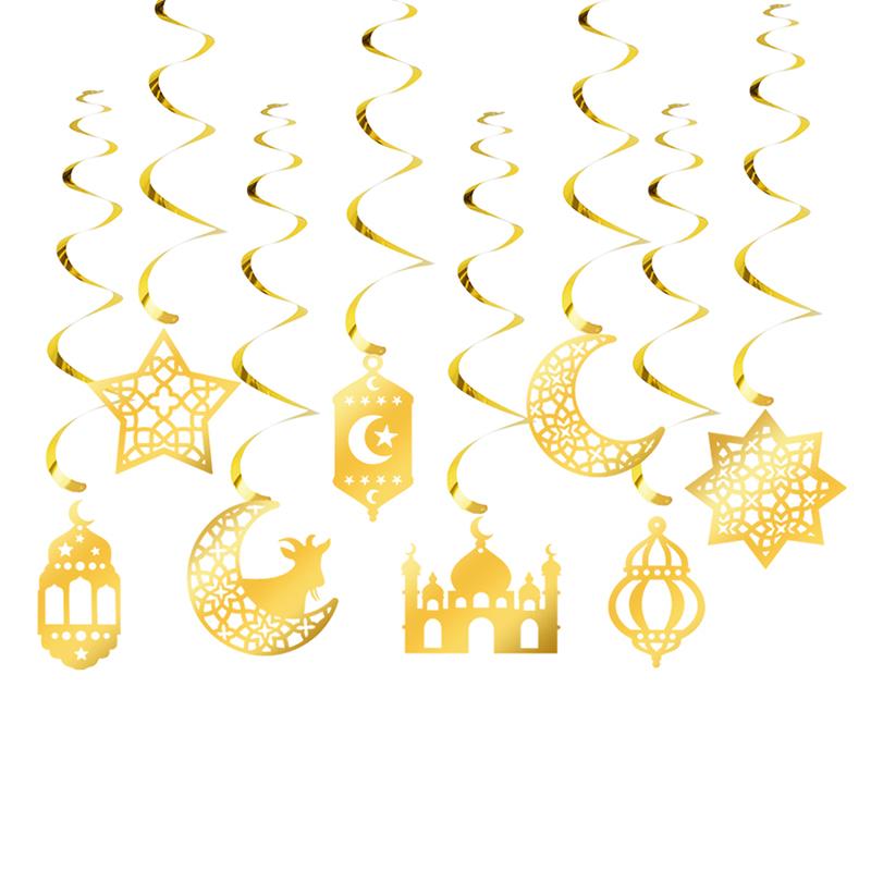 Eid Mubarak Paper Banner Garland 2025 Ramadan Moon Star Mosque Hanging Swirl Home Decoration Ornaments Islamic Muslim Party Gift