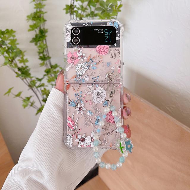 Для Samsung Galaxy Z Flip 4 3 Чехол Цветочный Браслет ТПУ Мягкий Силиконовый Противоударный Складной Прозрачный Защитный Чехол Аксессуары