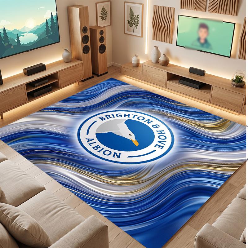 Ковер из хрустального велюра с футбольным принтом Brighton & Hove Albion, Удобный, Впитывающий влагу, Нескользящий, Для помещений