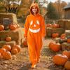 Funny Cosplay Romper Halloween Pumpkin Onesie Pajamas, Adult Jumpsuit with Happy Plush Fleece Homewear Face, Soft Hooded Costume for Party Night,
