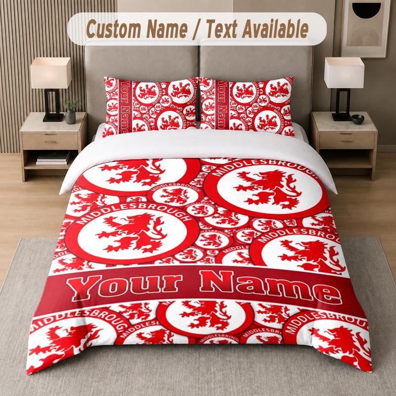 Custom Name Middlesbrough 3Pcs Duvet Cover Set Personalized Text Bedding Pillowcases Bedroom