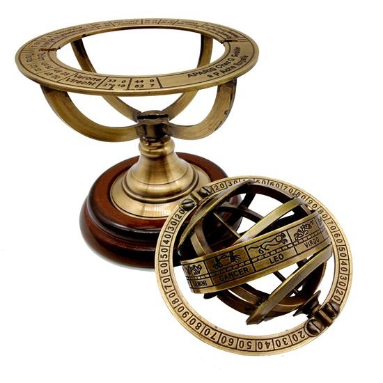 13,97 см астролябия зодиака армиллярная латунная сфера глобус дисплей декор пиратского корабля на деревянной основе морской морской коллекционный предмет