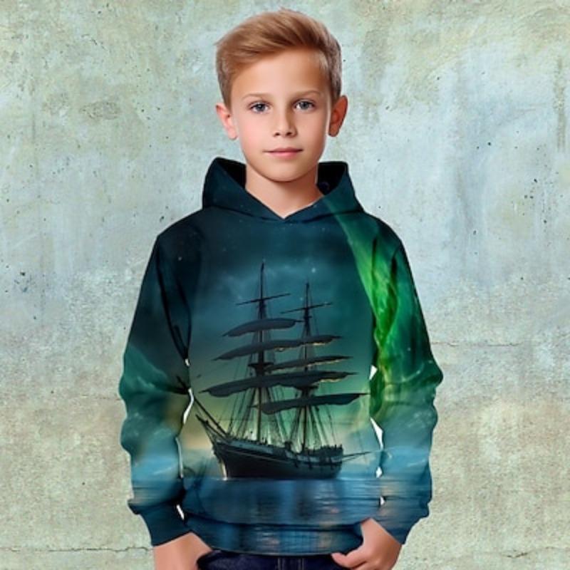Толстовка с капюшоном с 3D-графикой и длинным рукавом для мальчиков, весна, осень, зима, модная уличная одежда, классная, из полиэстера, для детей от 3 до 12 лет, для активного отдыха, повседневная, стандартная посадка
