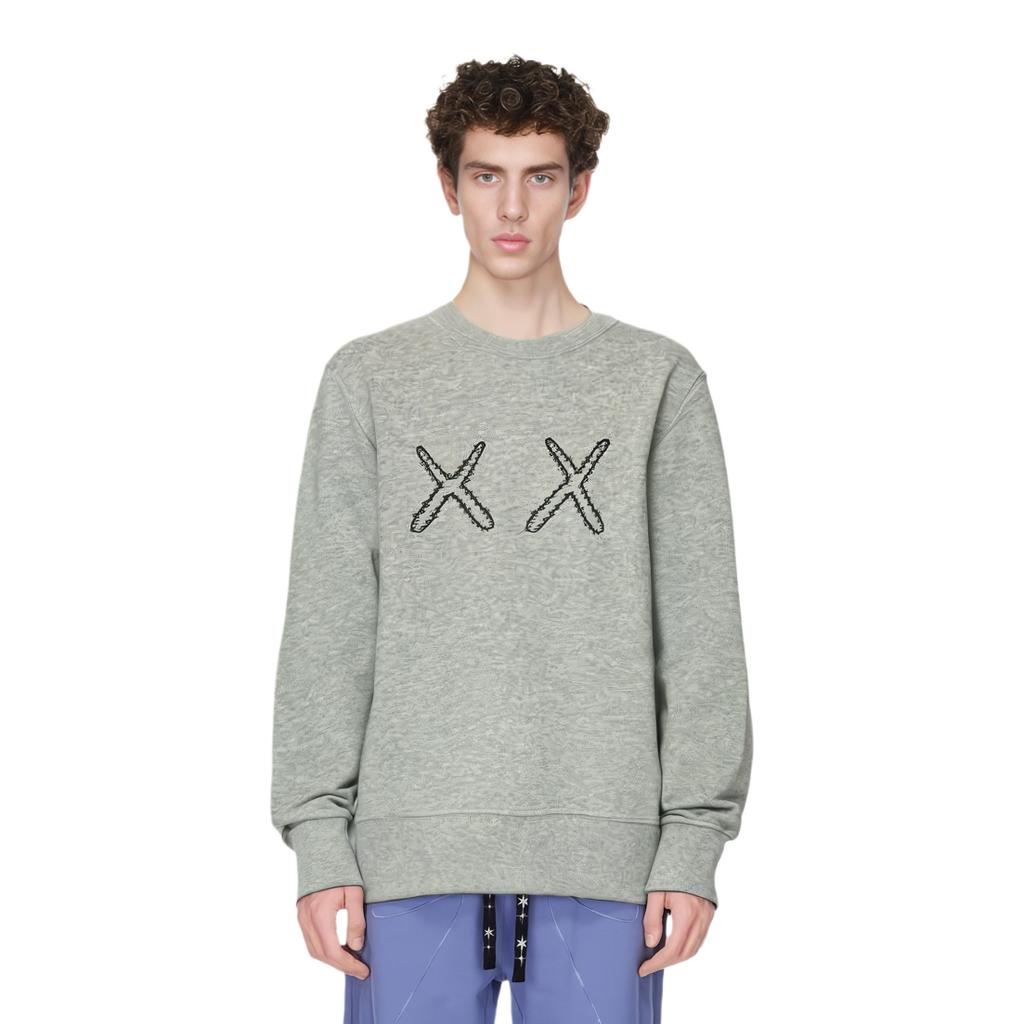 Uniqlo X Kaws Улица Сезам Свитшот с круглым вырезом Мужской свитшот Серый 416115-03