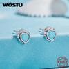 WOSTU Серьги-гвоздики в форме сердца из стерлингового серебра 925 пробы, синие бирюзовые мини-серьги Love для женщин, оригинальный дизайн, ювелирные изделия