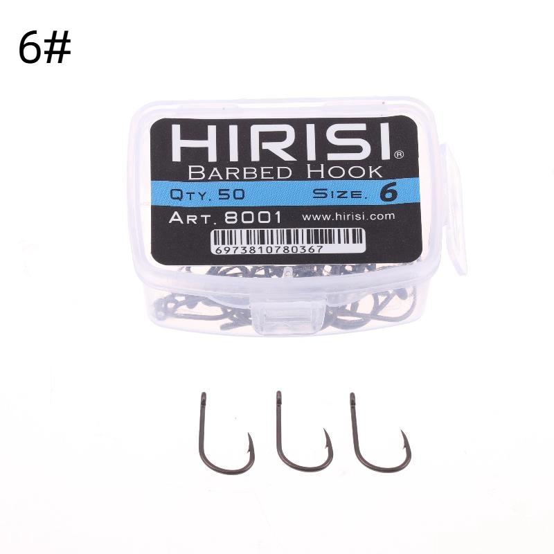 Hirisi 50 шт. Карповые крючки с покрытием PTFE, с ушком, с микробородкой, высокоуглеродистая сталь, 8029, Рыболовные аксессуары, Соединяемая коробка