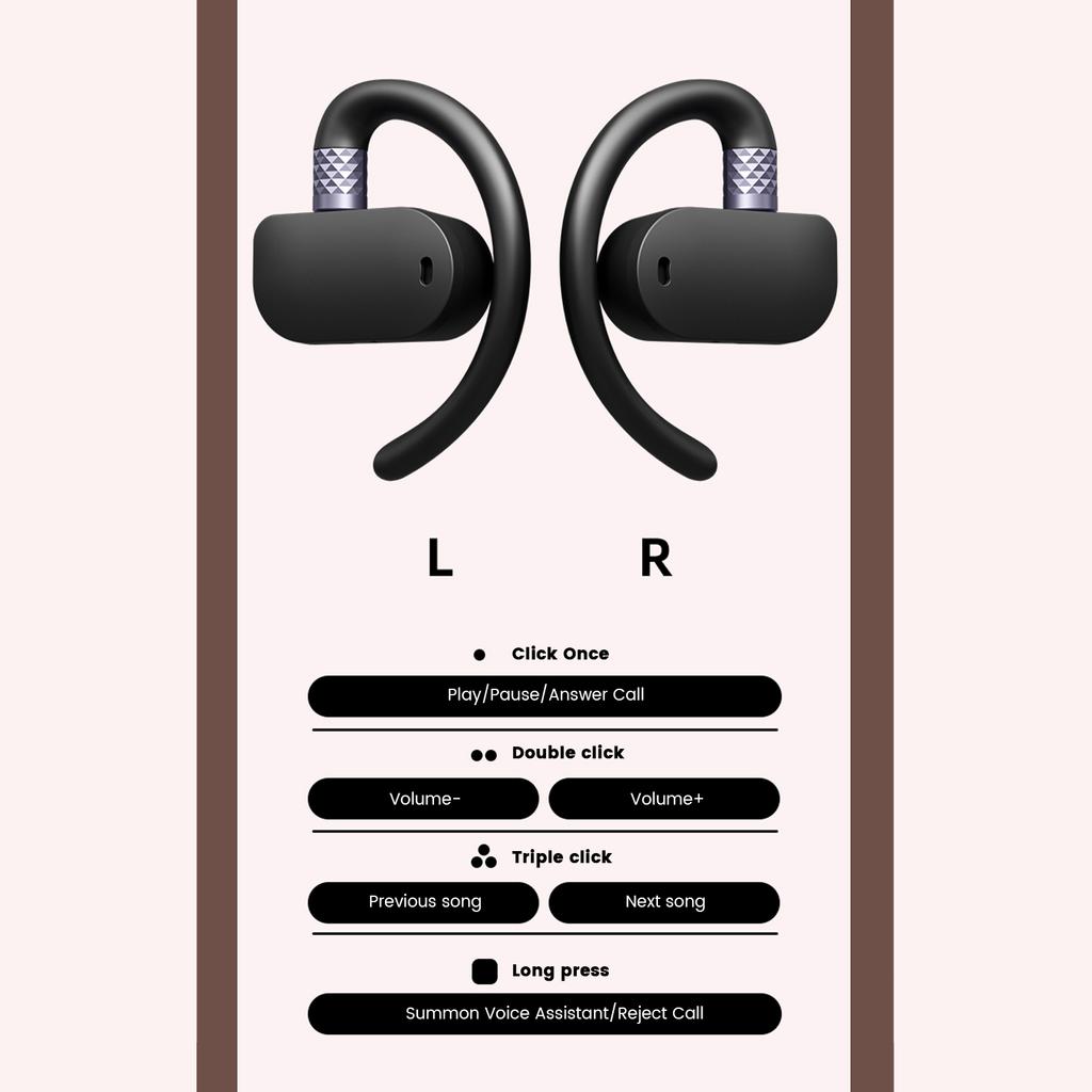 Беспроводные наушники BS08 BT 5.3 с воздушной проводимостью, конструкция без вкладышей, чехол для зарядки в комплекте, IPX7