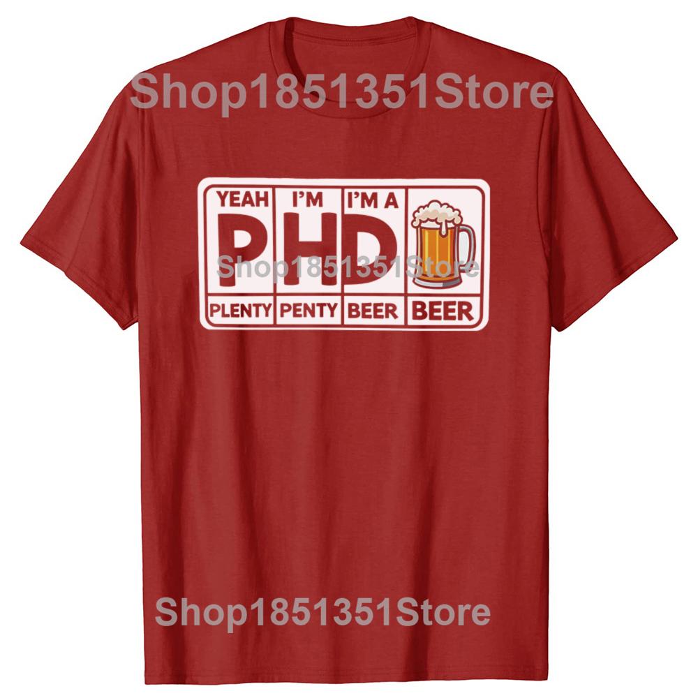 Смешные графические футболки с принтом 'Пиво PhD' для мужчин и женщин, модная повседневная футболка, 100% хлопок, свободная, оверсайз