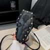 Women Coffin Shape PU Leather Shoulder Bag Gothic Style Embroidery Rose Handbag Crossbody Bag
