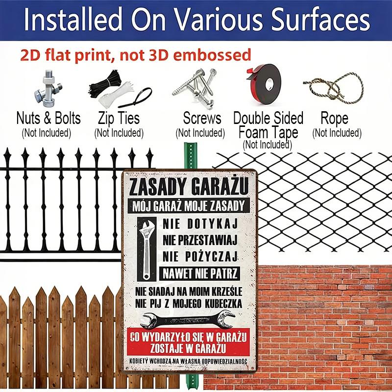 2D Flat Decorative Plaque and Ornament, 1pc Vintage Aluminium Decorative Plaque - Rustic Style Garage Rules Sign with Polish and Wrench Pattern