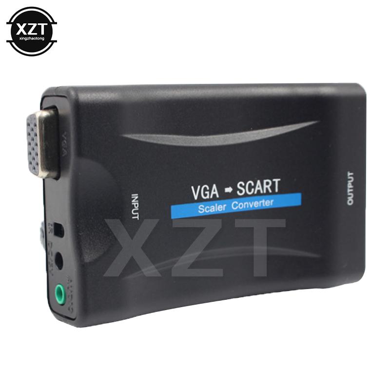 VGA to SCART Video Audio Converter Adapter With Remote Control USB DC Power Cable and VGA Cables Supports NTSC PAL SECAM For TV