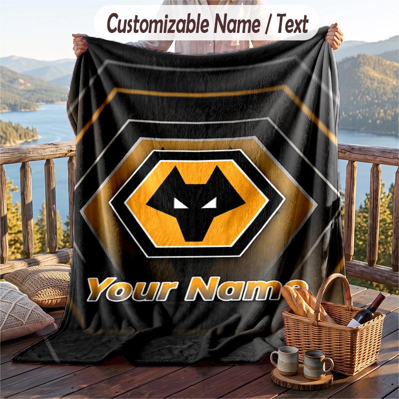 Flannel Blanket Wolverhampton Wanderers Print Custom Name Text Soft Throw for Sofa Bed