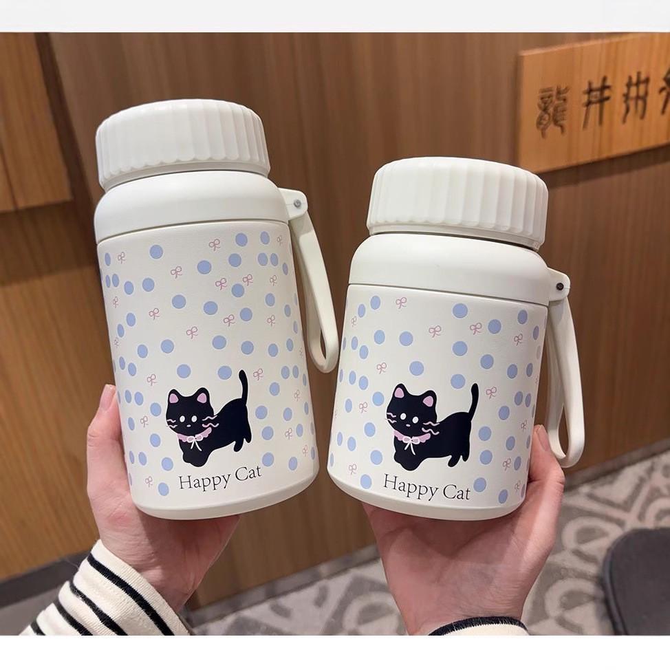 Изолированная большая бутылка для воды с рисунком кошек и герметичной крышкой для студентов и тех, кто ездит на работу