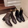 Ботильоны на высоком каблуке, женская обувь, модные ботильоны с острым носком, 2024, новый тренд, толстые каблуки, челси, женские кожаные короткие ботинки