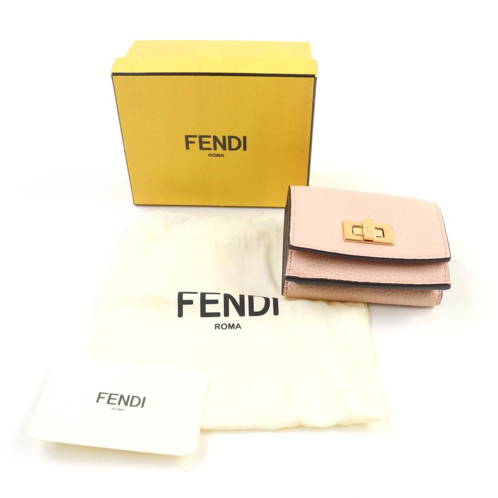 FENDI Tri-fold wallet Celeria Peekaboo Compact wallet pink leather Women 8M0426 Used