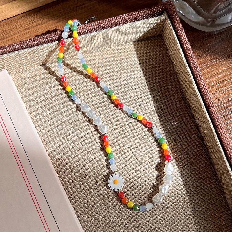 Сладкое дофаминовое ожерелье из бусин: Трендовый чокер с сердечком, цветком и бантом