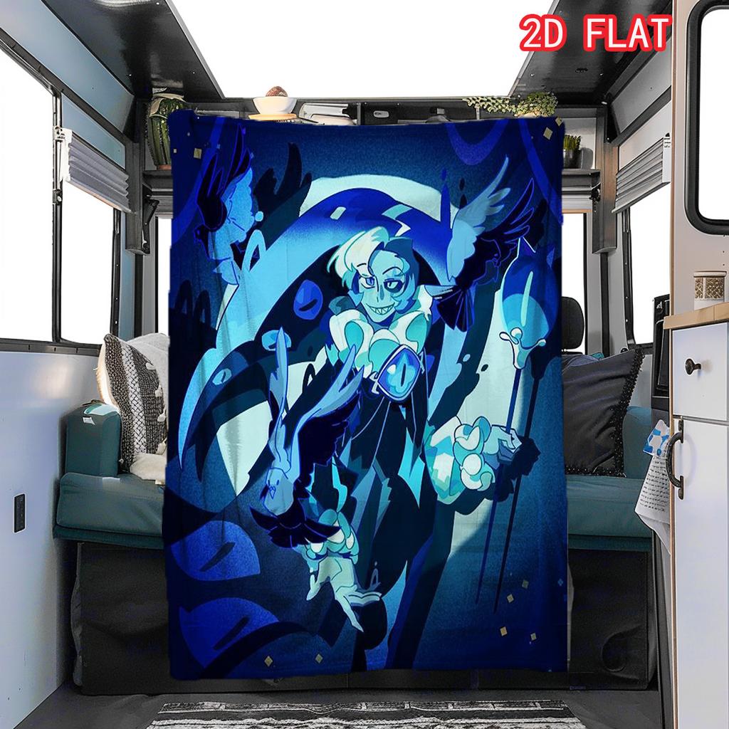 Cookie Run Kingdom Shadow Milk Cookie Flannel Blanket, Purple Magical Wizard Starry Background Cozy Throw