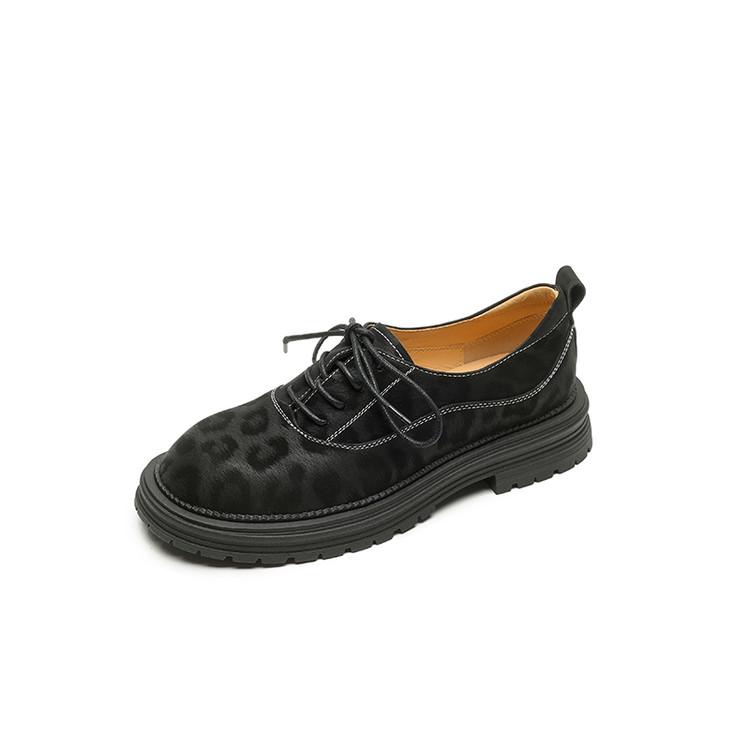 Модная новая весенняя обувь из натуральной кожи для женщин, модный леопардовый принт, круглый носок, женские туфли-лодочки, массивный каблук, лоферы, обувь на платформе