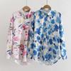 Women's Floral Print Loose Collar Long Sleeved Fashionable Shirt
