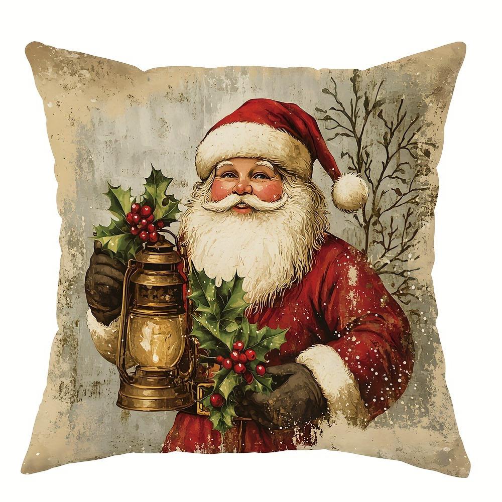 Christmas Decoration Pillowcase Retro Style Fawn Snowman Santa Claus Little Girl Pattern Suitable for Home Sofa Cushion Cover