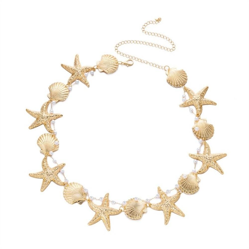 Gold Imitation Pearl Body Chain Multi-pendant Beads Belly Chain Retro Starfish Waist Chain Bikini
