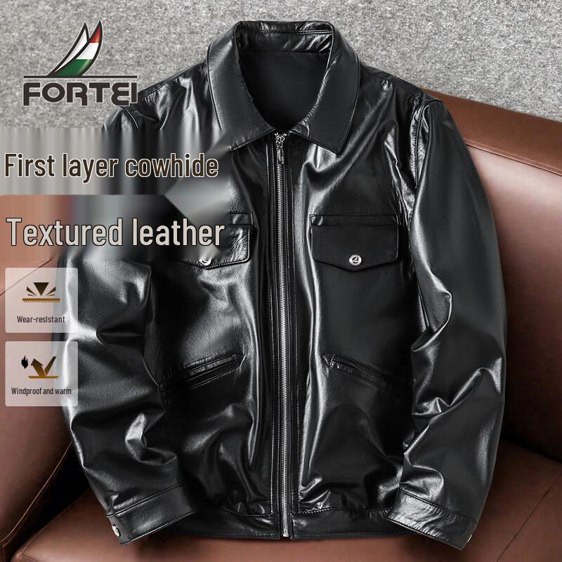 Futing Мужская мотоциклетная куртка из натуральной кожи с лацканами