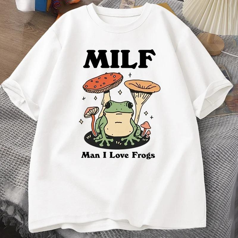 Retro Frog Tshirt Funny MILF Froggy T Shirt Cottagecore Froggy Tshirt Toad Frog Lover Tees Women Clothing Tees Short Sleeve