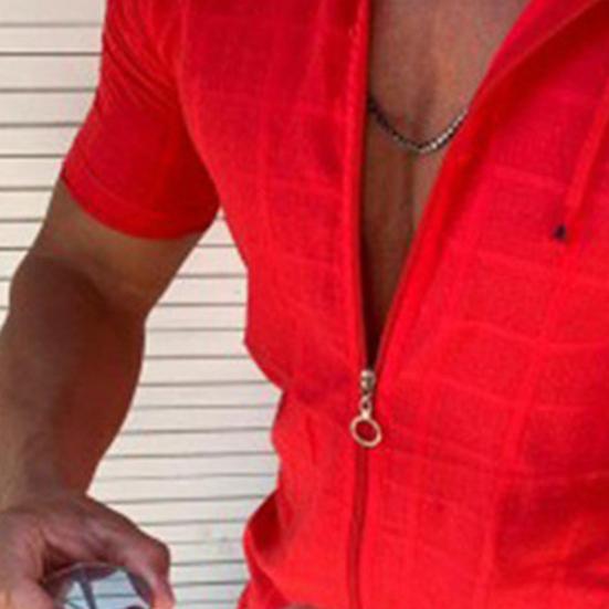 Мужская футболка с капюшоном, короткими рукавами, клетчатая футболка на молнии, повседневный тонкий летний топ для спорта, отдыха на природе, пляжа