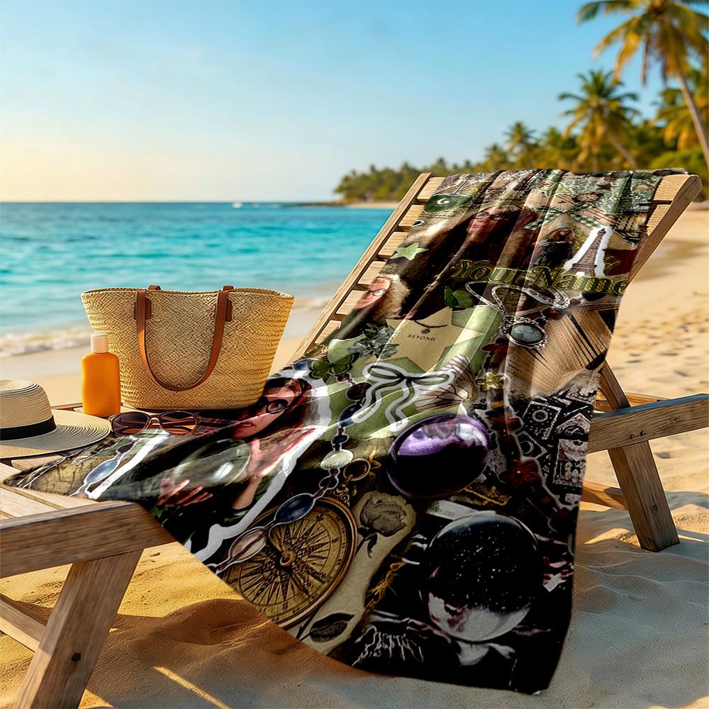 Gothic Illustrations Personalized Name Beach Towel High Absorbency & Quick-Dry Suitable for Swimming Gym Camping Yoga Vacation