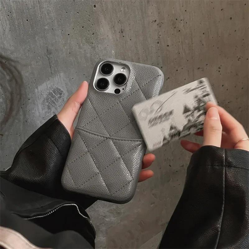 Роскошный кожаный чехол с решетчатым узором для iPhone 16 15 14 13 Pro Max, держатель для кредитных карт, кошелек, противоударный чехол для телефона