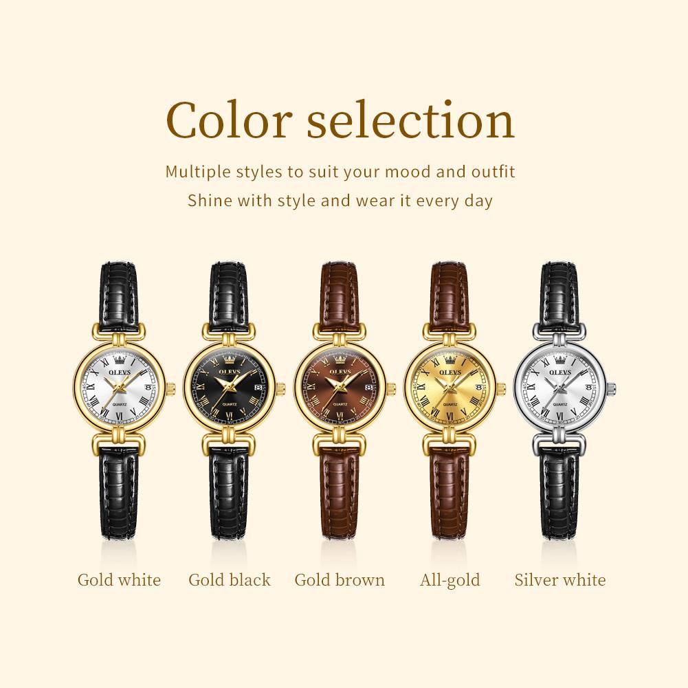 OLEVS New Womens Watches Leather Strap Quartz Watch Waterproof Luminous Watches For Women Simple Fashion