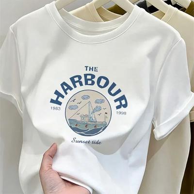 Летняя женская футболка Y2K с красным принтом и круглым вырезом, с коротким рукавом и милым ретро-стилем